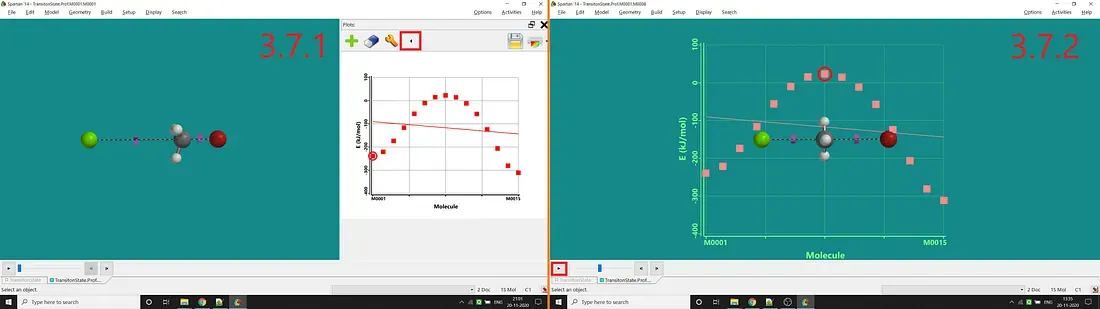 Standard plot after adding E as Y-axis (3.7.1) and Plot w.r.t molecular structure change at the time of reaction (3.7.2)